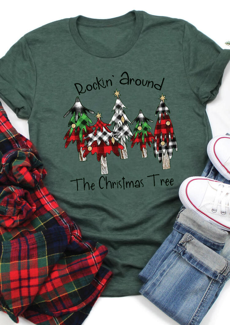 

T-shirts Tees Rockin Around The Christmas Trees Plaid T-Shirt Tee in Green. Size