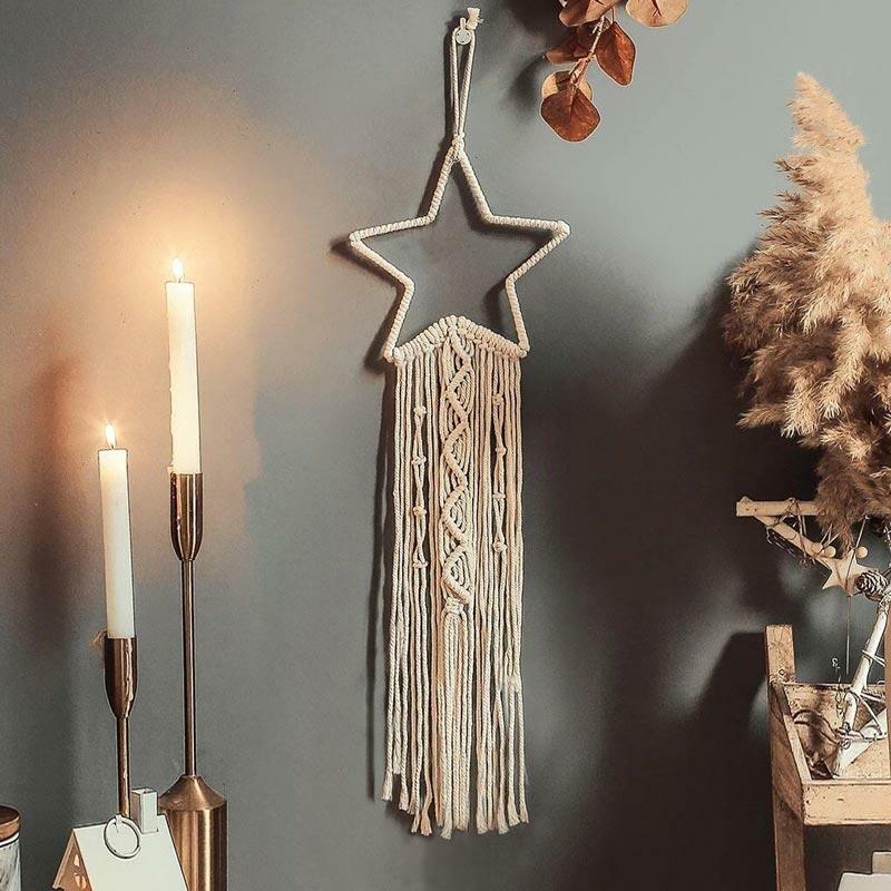 

Bohemian Tassel Star Woven Wall Hanging Ornament, Beige, 491303
