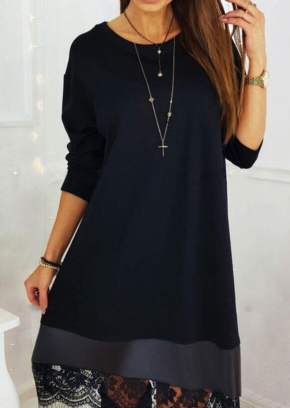 

Mini Dresses Lace Splicing Long Sleeve Mini Dress in Black. Size: L,,XL