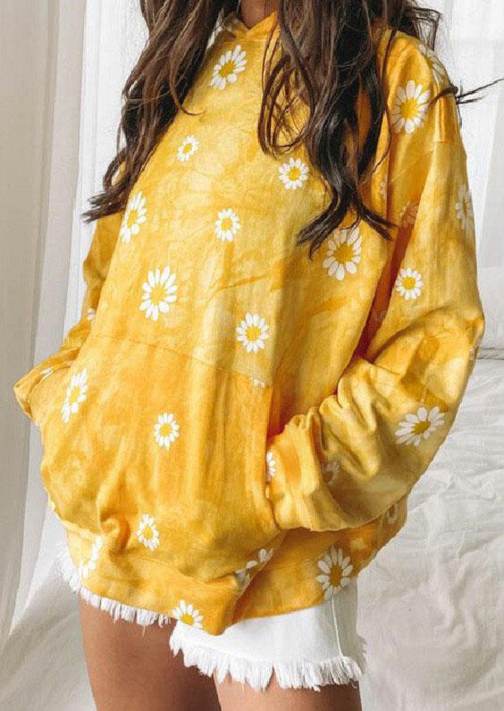 

Hoodies Daisy Kangaroo Pocket Drop Shoulder Hoodie in Yellow. Size