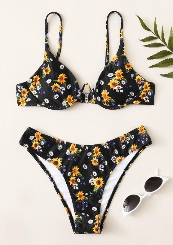 

Bikini Sets Sunflower Adjustable Strap Bikini Set in Black. Size: S,M
