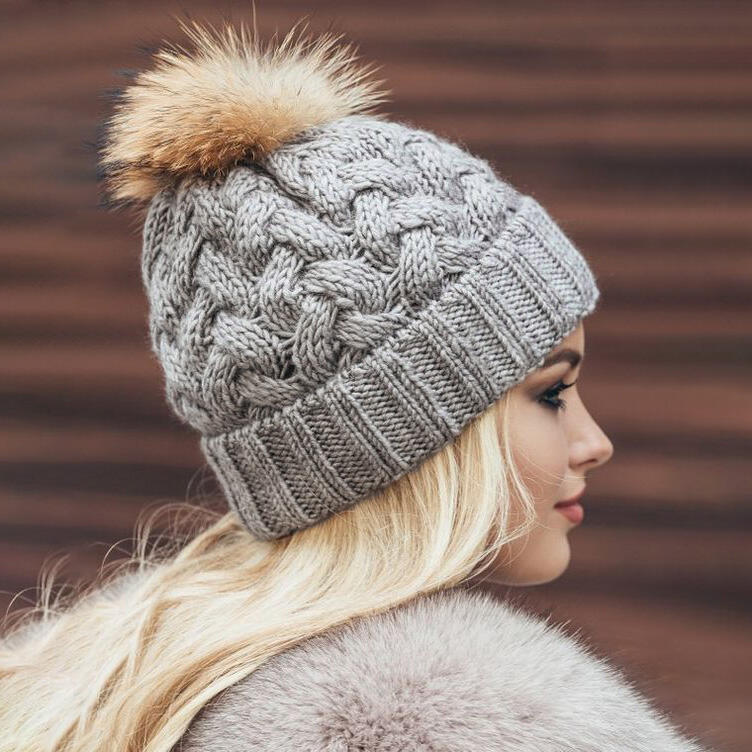 

Hats Warm Soft Crochet Hairball Knitted Beanie Hat in Gray. Size