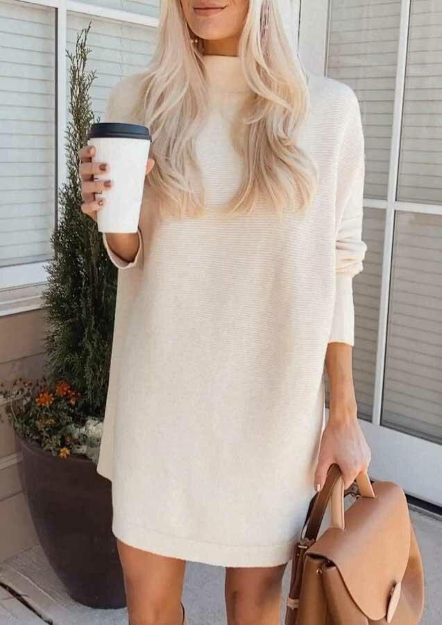 

Mini Dresses Long Sleeve Turtleneck Casual Mini Dress in Apricot. Size: ,L,XL