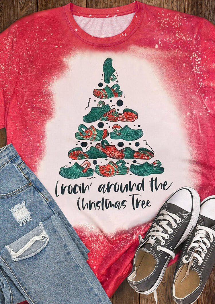 

Tees T-shirts Crocin Around The Christmas Tree Bleach T-Shirt Tee in Pink. Size: S,M,,XL