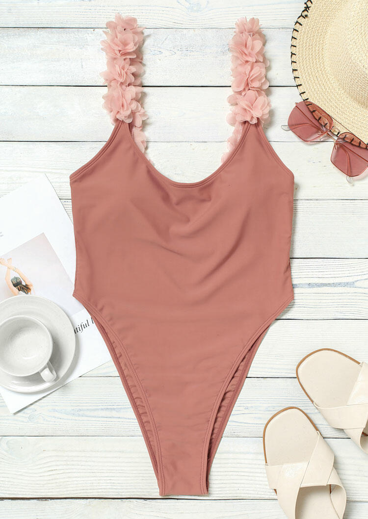 

One-Pieces Swimsuit Floral Splicing One-Piece Bathing Suit Swimwear in Cameo Brown. Size