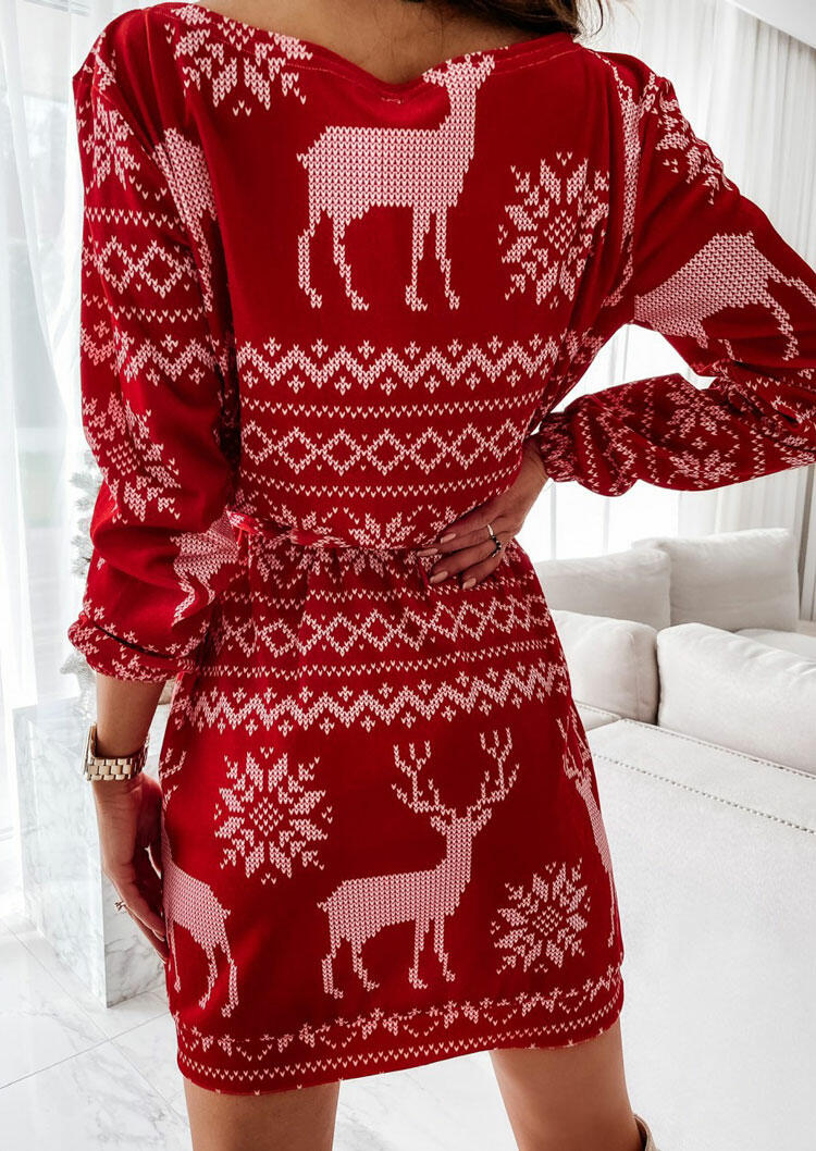 

Mini Dresses Christmas Reindeer Snowflake Long Sleeve Mini Dress in Red. Size: ,L,XL