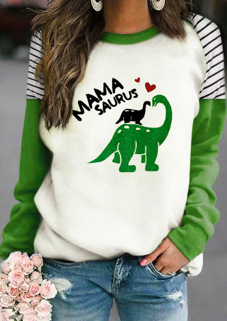 

Sweatshirts Mama Saurus Striped Long Sleeve Pullover Sweatshirt in Green. Size: ,M