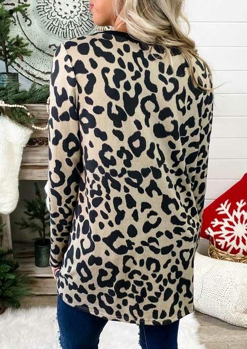 

Blouses Leopard Hollow Out V-Neck Casual Blouse in Leopard. Size: ,M