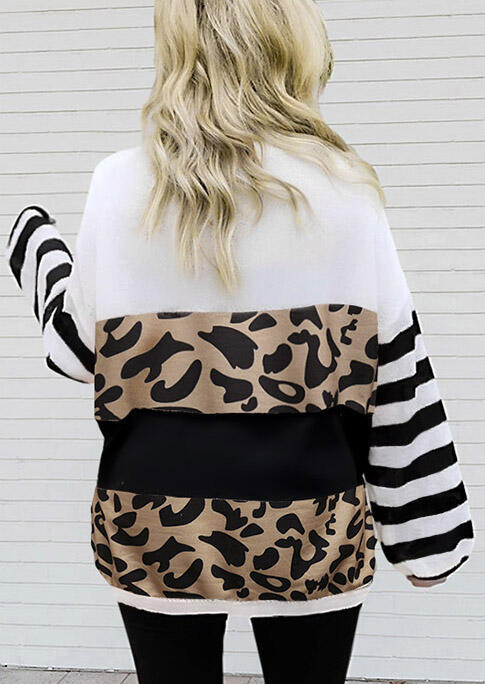 

Blouses Leopard Striped Splicing Long Sleeve Blouse in Multicolor. Size