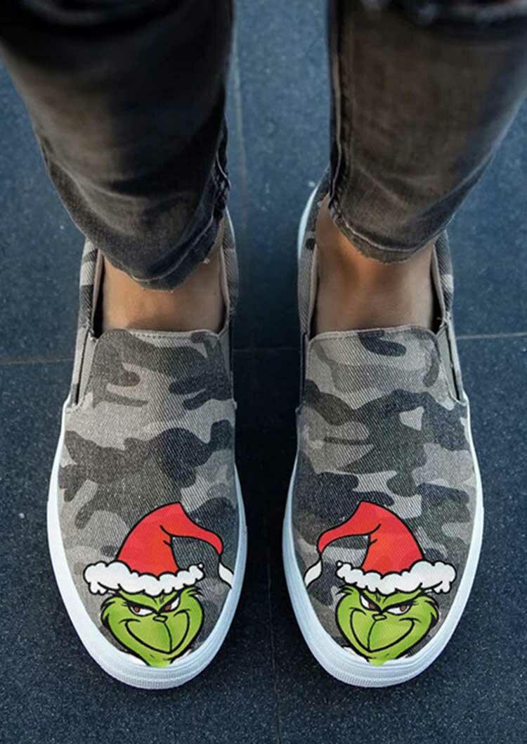 

Sneakers Christmas Grinch Camouflage Slip On Flat Sneakers in Camouflage. Size