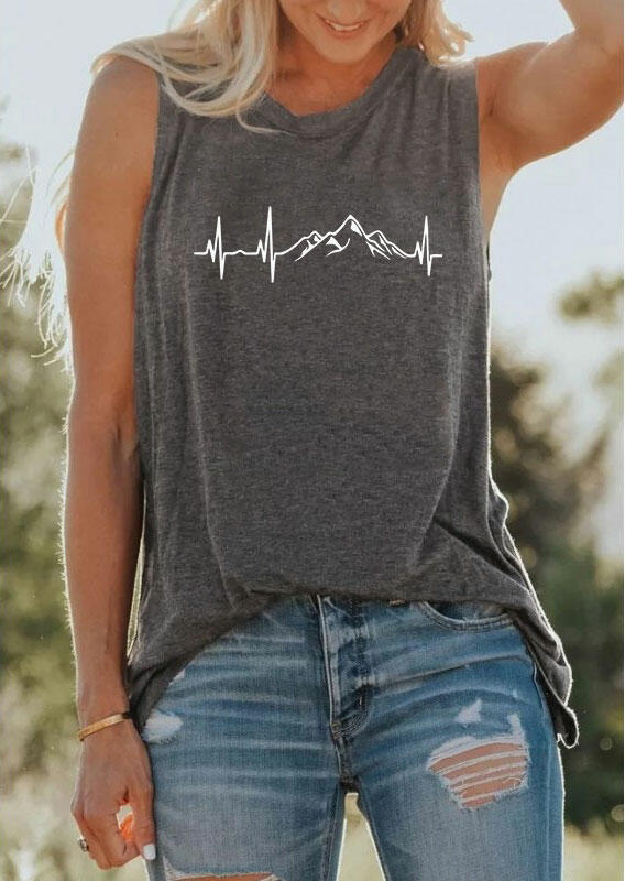 

Tank Tops Hiking Mountain ECG Heartbeat Tank Top in Dark Grey. Size: ,XL