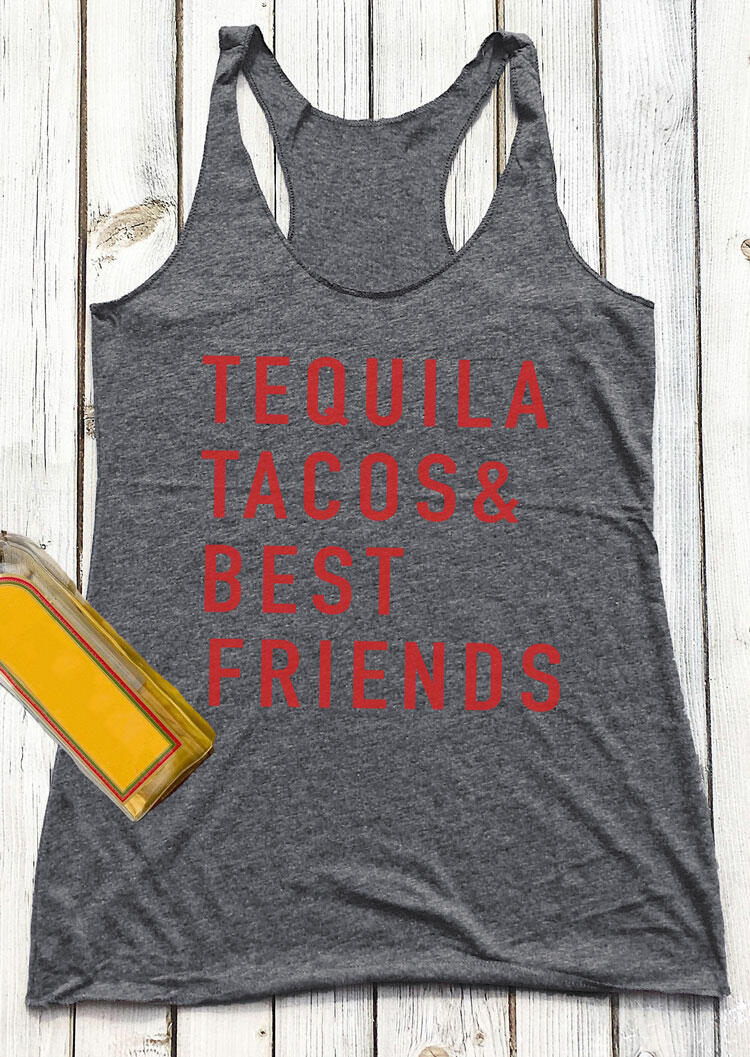 Tequila Tacos & Best Friends Casual Racerback Tank - Dark Grey