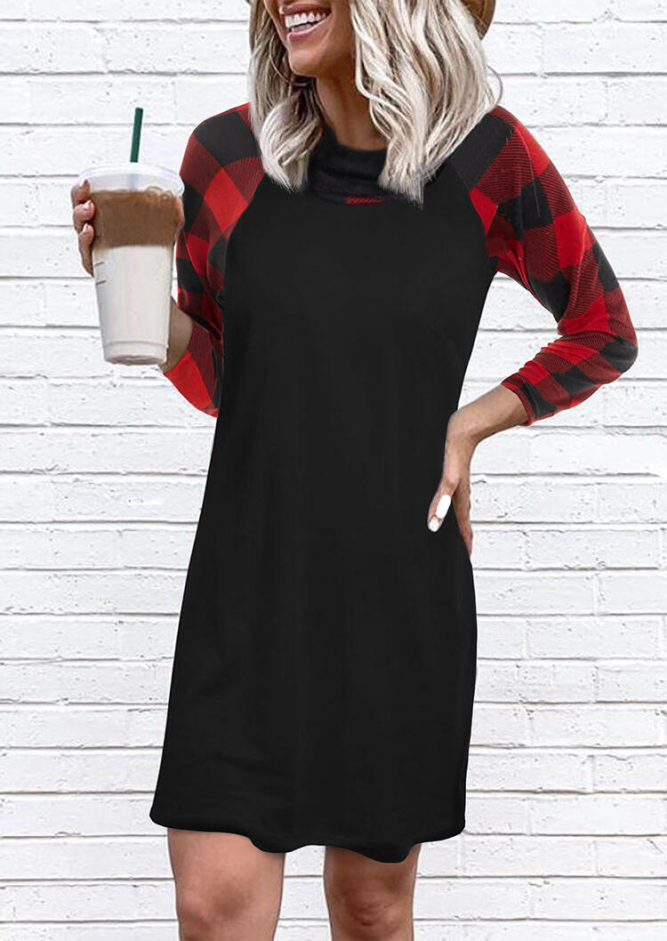 

Mini Dresses Buffalo Plaid Raglan Sleeve O-Neck Mini Dress in Black. Size: ,M,L,XL