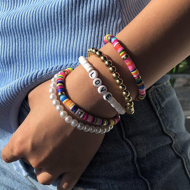 

Bracelet 5Pcs Bohemian Colorful Beading Love Bracelet Set in Black. Size