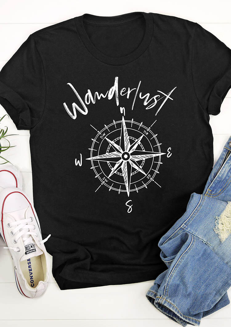 

T-shirts Tees Wanderlust Compass Travel T-Shirt Tee in Black. Size