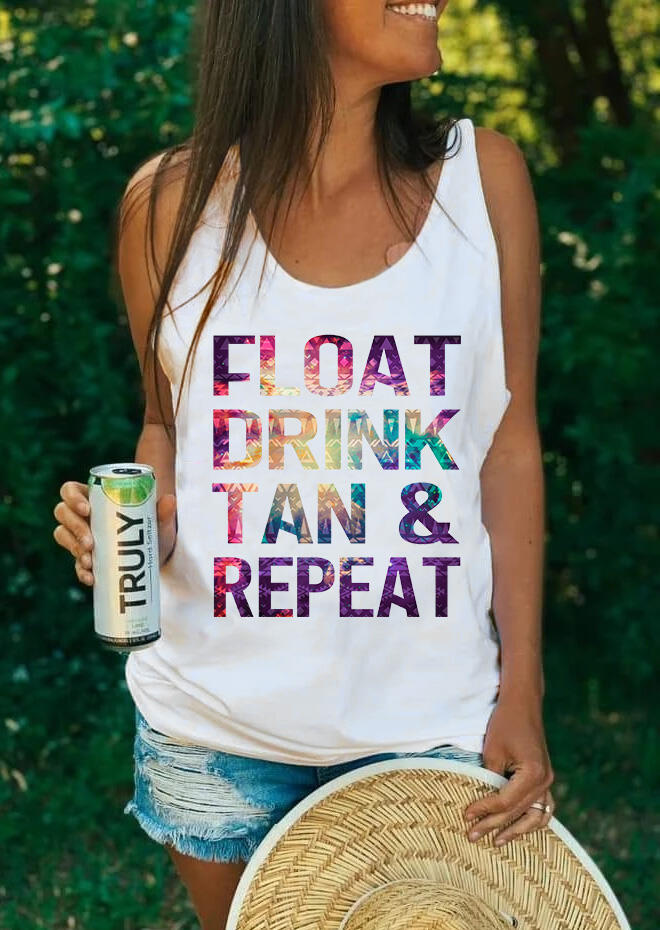 Float Drink Tan & Repeat Racerback Tank - White