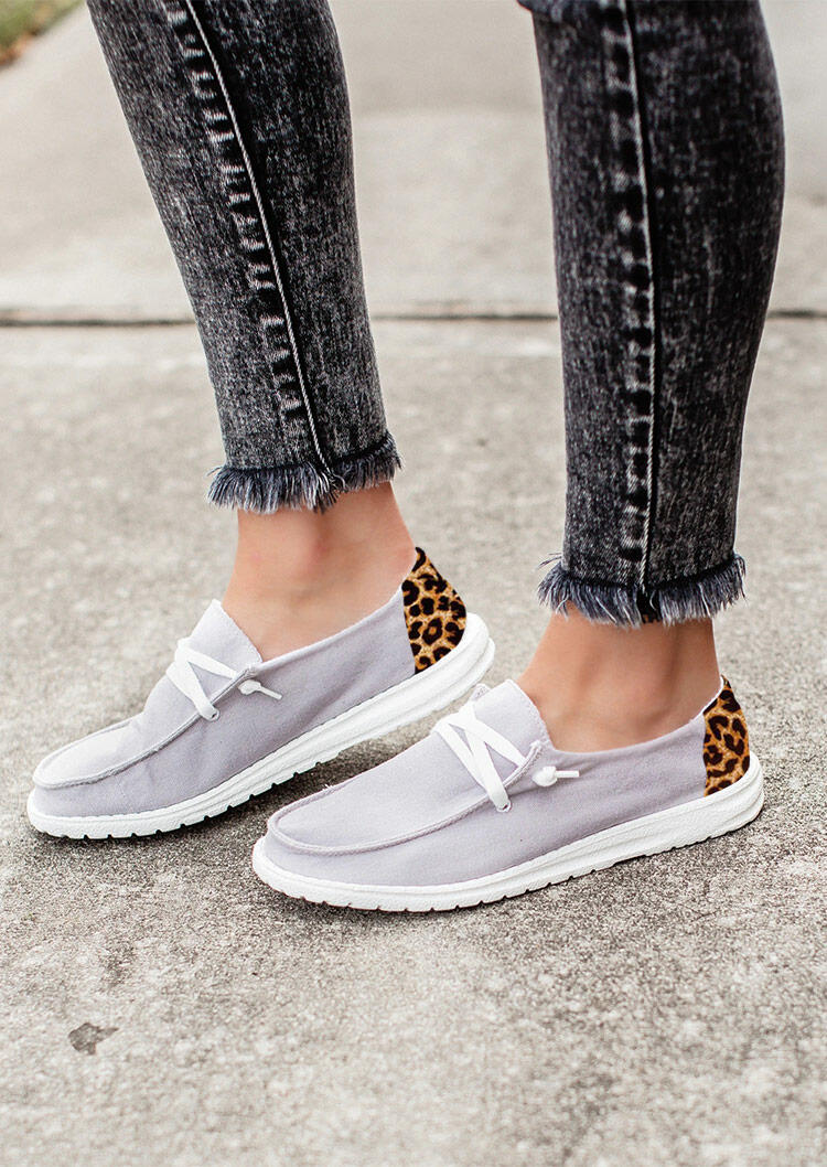 

Sneakers Leopard Splicing Slip On Flat Sneakers in Gray. Size: ,38,39,40,41