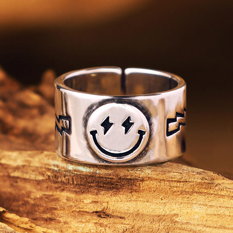 

Rings Creative Smile Face Lightning Open Ring in Silver. Size