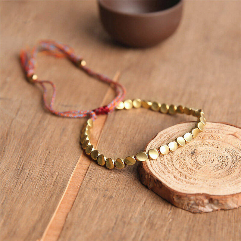 

Bracelet Creative Braided Rope Tassel Copper Beading Bracelet in Gold. Size