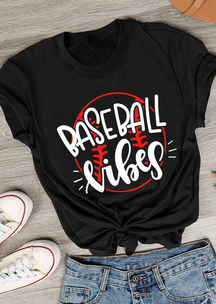 

T-shirts Tees Baseball Vibes O-Neck T-Shirt Tee in Black. Size