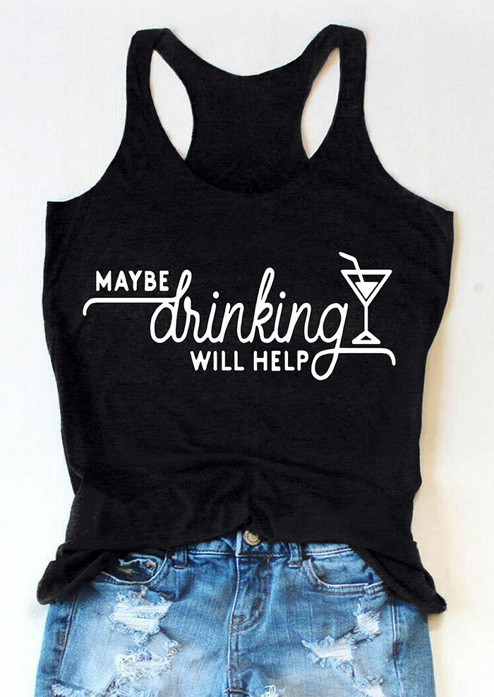 

Tank Tops Maybe Drinking Will Help Racerback Tank Top in Black. Size