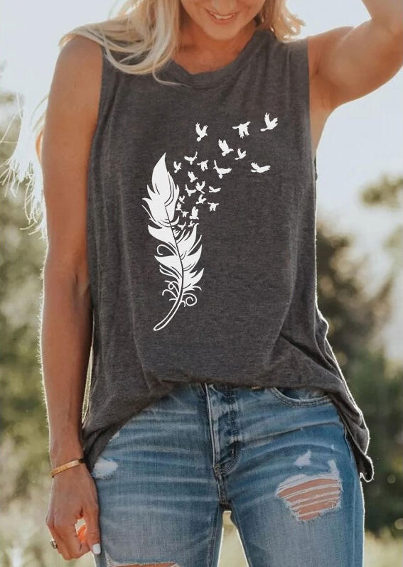 

Feather Birds Casual O-Neck Tank - Dark Grey, 491961