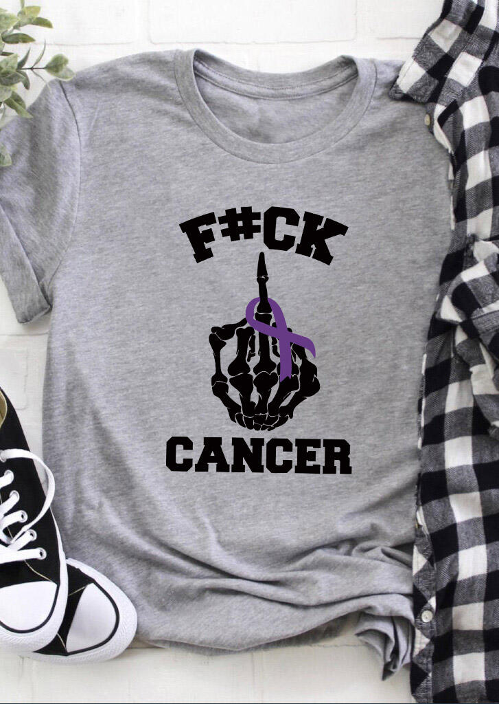 

T-shirts Tees F#ck Cancer Skull Hand Ribbon T-Shirt Tee in Gray. Size