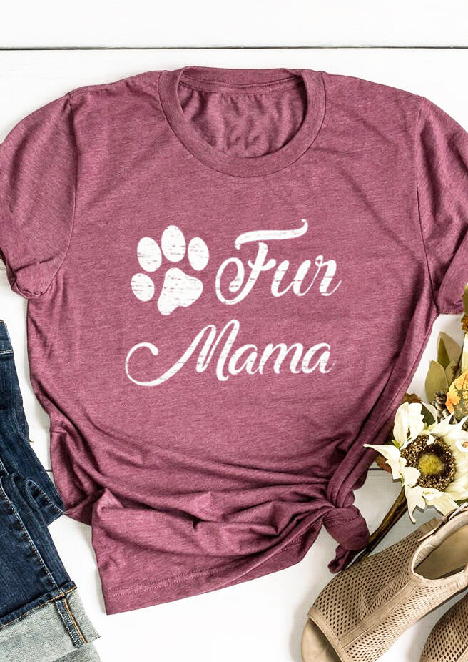 

T-shirts Tees Fur Mama Paw O-Neck T-Shirt Tee in Cameo Brown. Size: ,XL