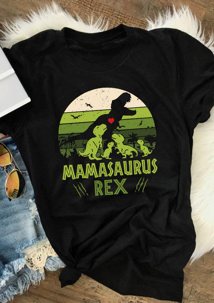 

T-shirts Tees Mamasaurus Rex Love Heart O-Neck T-Shirt Tee in Black. Size