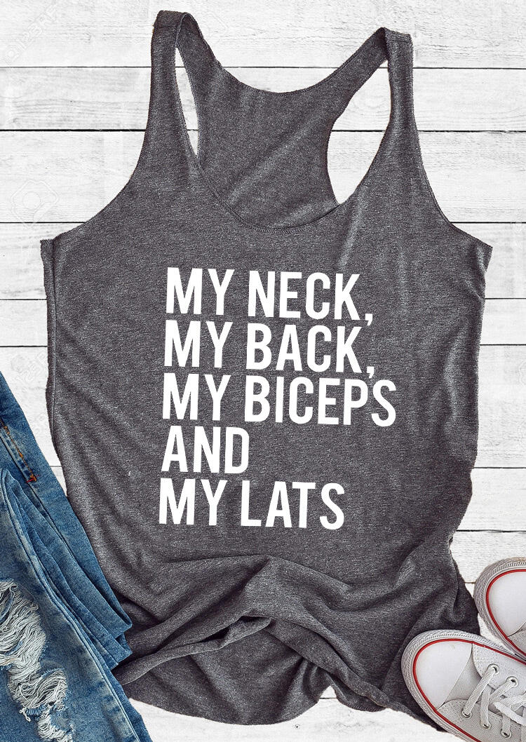 

Tank Tops My Neck My Back My Biceps And My Lats Fitness Racerback Tank Top in Dark Grey. Size