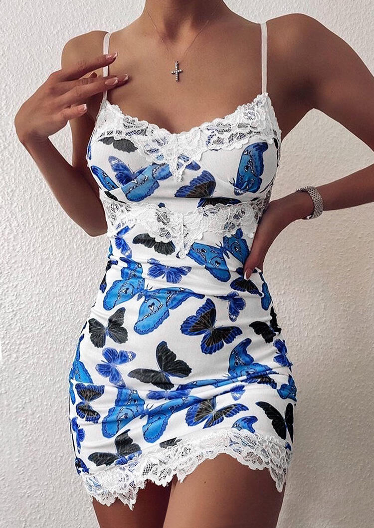 

Bodycon Dresses Butterfly Lace Splicing Adjustable Strap Bodycon Dress in Multicolor. Size: ,XL