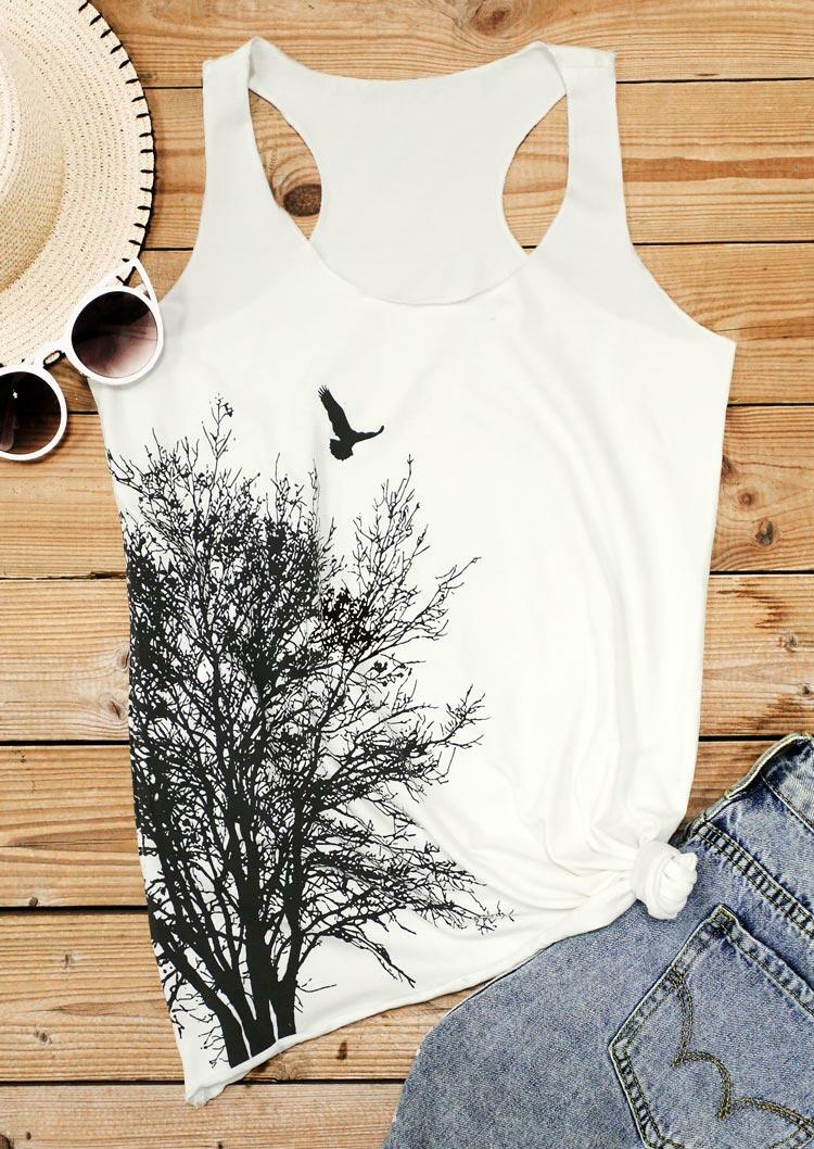 

Tank Tops Tree Wild Goose Casual O-Neck Racerback Tank Top in White. Size