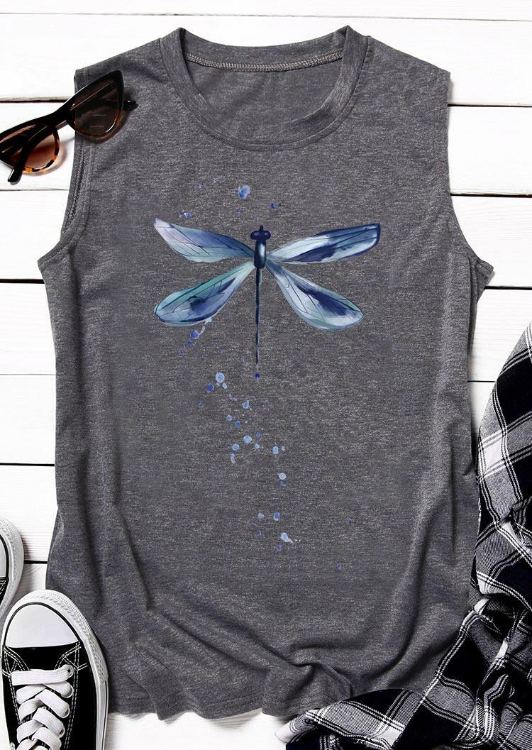 

Tank Tops Dragonfly O-Neck Casual Tank Top in Dark Grey. Size: ,XL