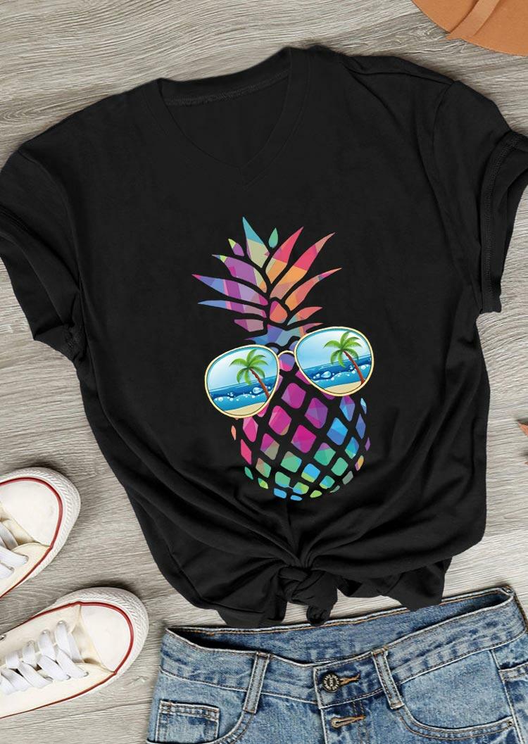 

T-shirts Tees Colorful Pineapple Beach Glasses T-Shirt Tee in Black. Size