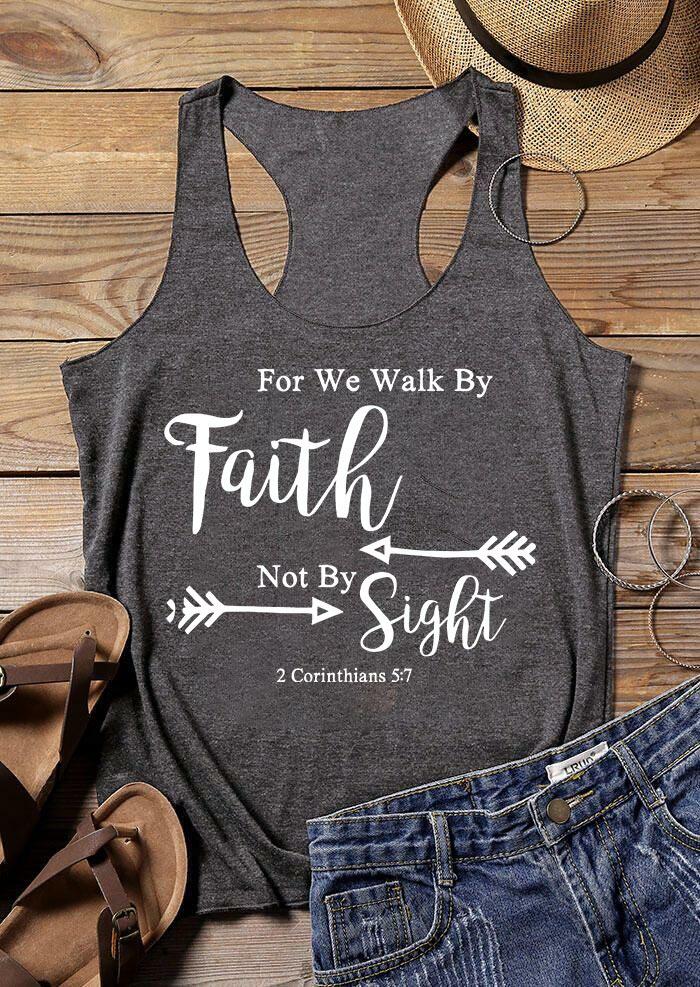 

Tank Tops For We Walk By Faith Not By Sight Arrow Racerback Tank Top in Dark Grey. Size