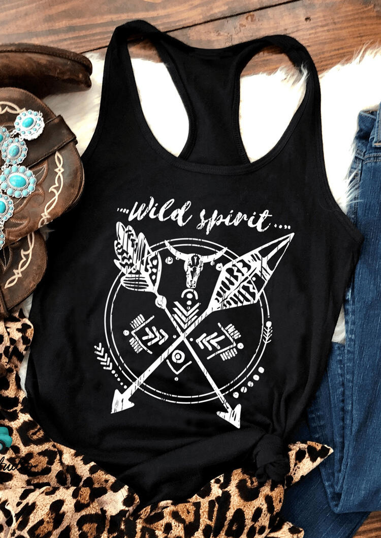 

Tank Tops Wild Spirit Steer Skull Arrow Racerback Tank Top in Black. Size: ,M,XL