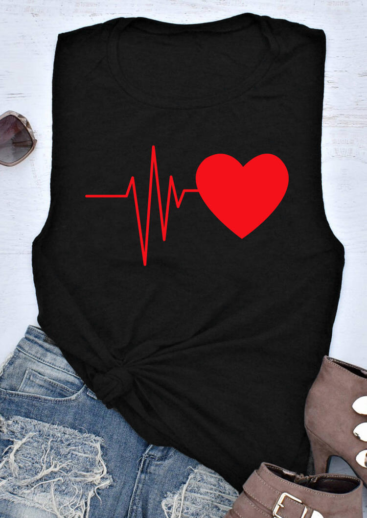 

Tank Tops ECG Heartbeat O-Neck Tank Top in Black. Size: S,L