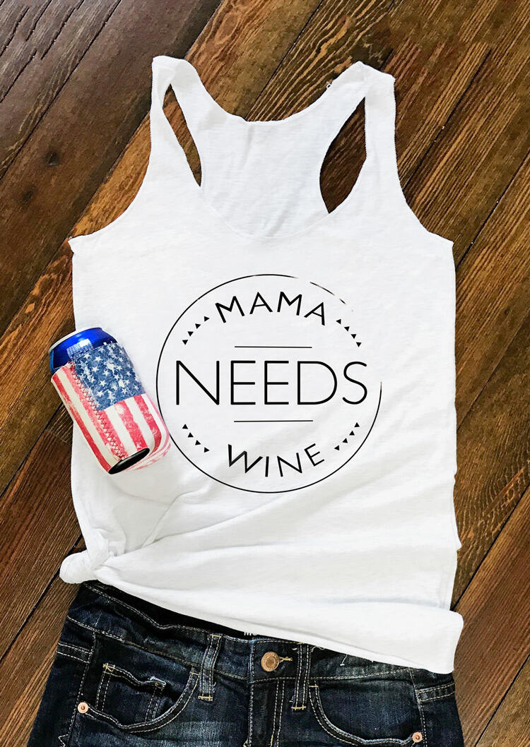 

Tank Tops Mama Needs Wine Racerback Tank Top in White. Size