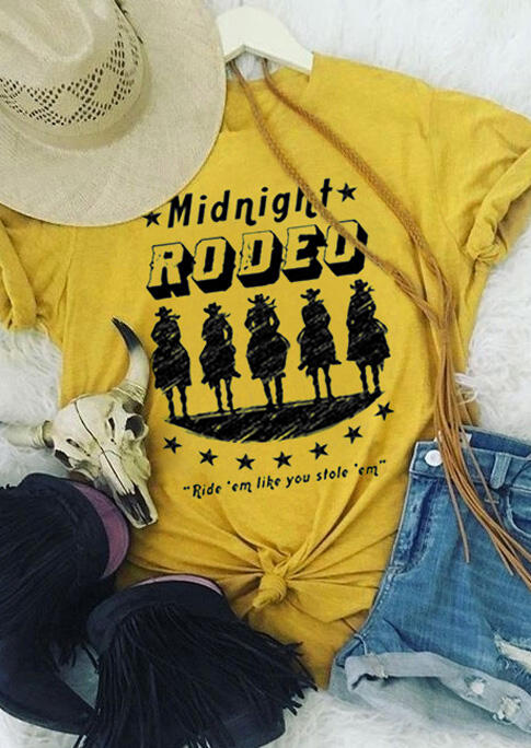 

T-shirts Tees Midnight Rodeo Cowboy Star T-Shirt Tee in Yellow. Size: ,L
