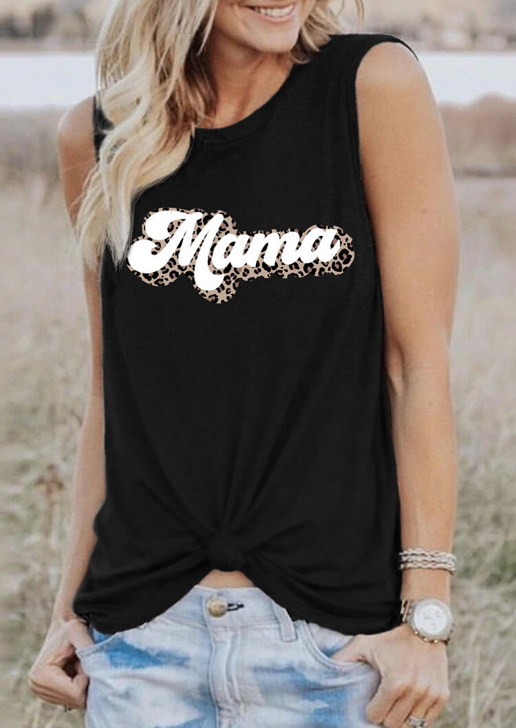 

Tank Tops Leopard Mama O-Neck Casual Tank Top in Black. Size