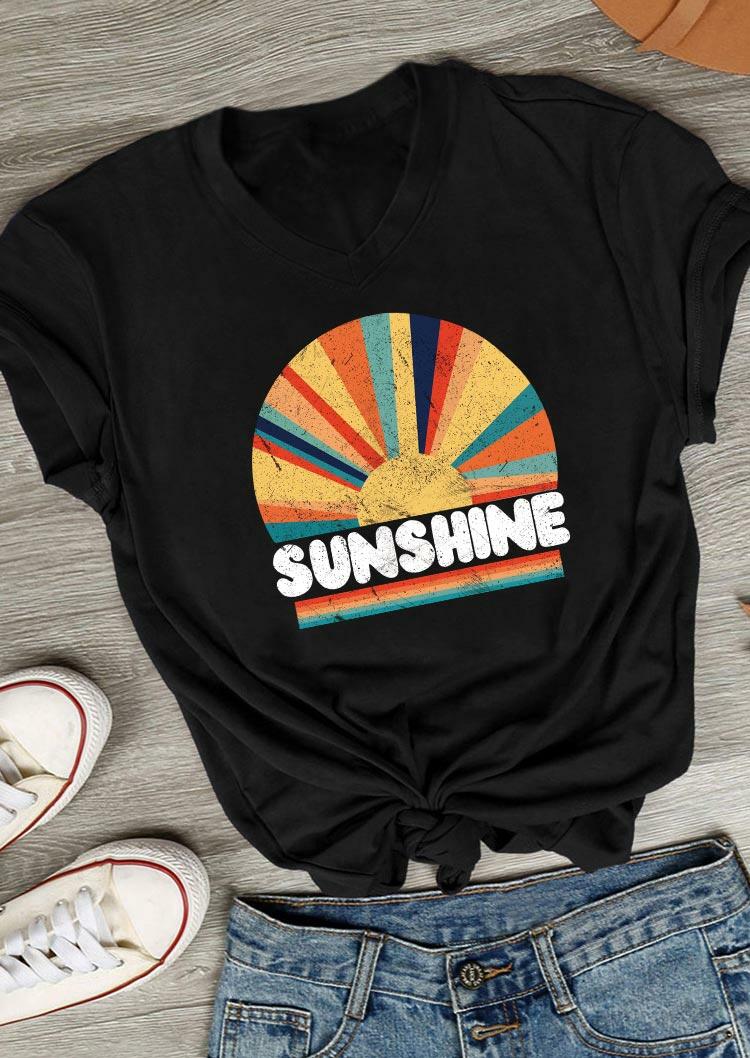 

T-shirts Tees Sunshine Rainbow Striped V-Neck T-Shirt Tee in Black. Size