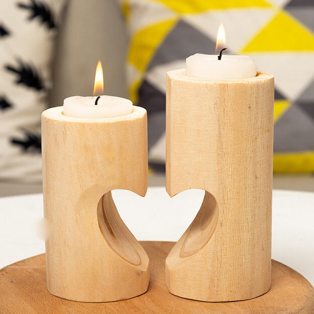 

Home Decor Valentine 2Pcs Heart Wooden Candle Holder in Light Khaki. Size