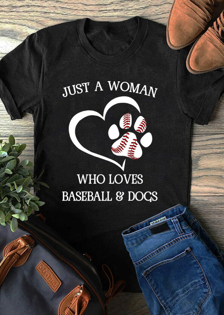 

T-shirts Tees Just A Woman Who Loves Baseball & Dogs T-Shirt Tee in Black. Size: ,L,XL