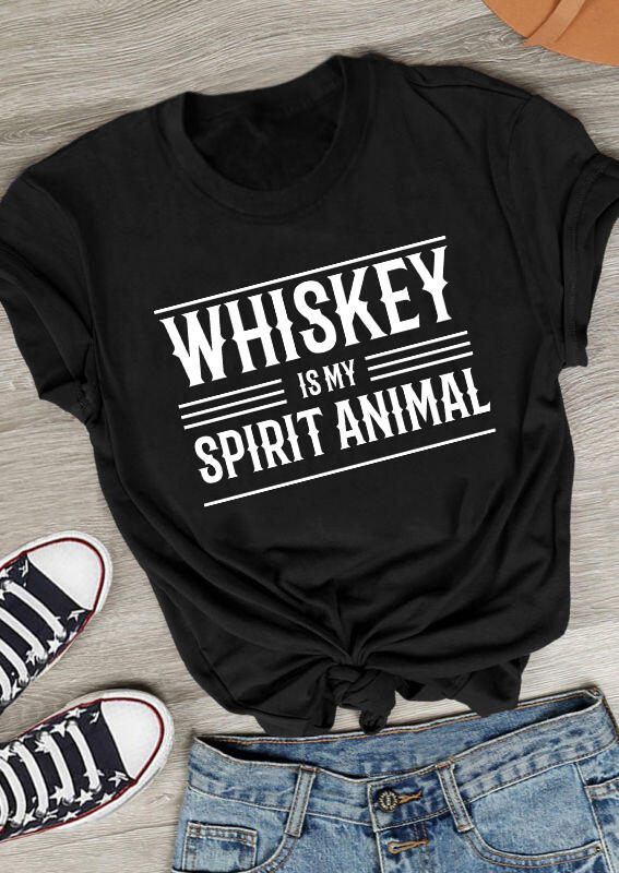 

T-shirts Tees Whiskey Is My Spirit Animal T-Shirt Tee in Black. Size