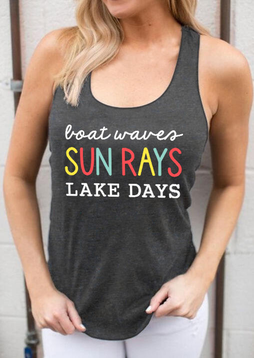 Boat Waves Sun Rays Lake Days Tank - Dark Grey
