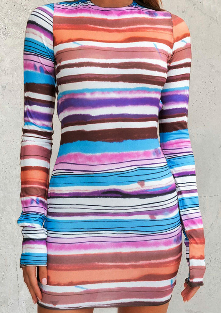 Bodycon Dresses Tie Dye Striped Open Back Tie Bodycon Dress in Multicolor. Size: L,M,S,XL