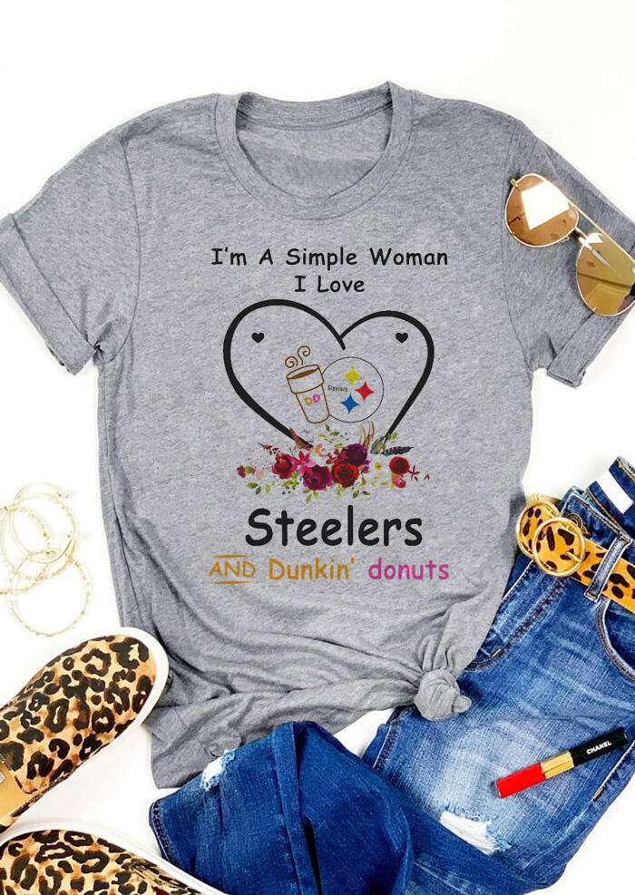 

Tees T-shirts I Love Pittsburgh Steelers And Dunkin' Donuts T-Shirt Tee in Gray. Size: S,M,,XL