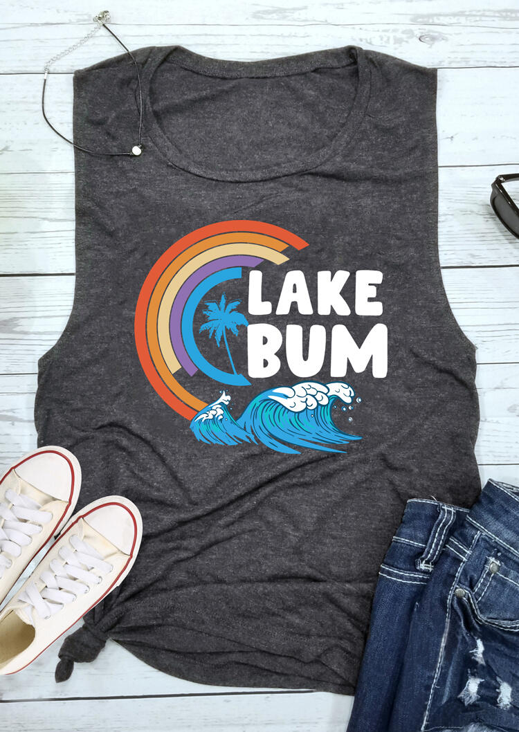 

Tank Tops Lake Bum Rainbow Wave Tank Top in Dark Grey. Size: ,L,XL