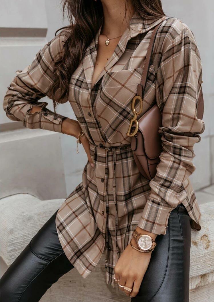 

Shirts Plaid Button Pocket Slit Long Sleeve Shirt in Plaid. Size