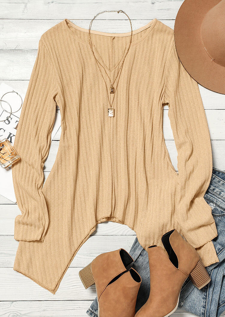 

Blouses Asymmetric Long Sleeve V-Neck Blouse in Khaki. Size